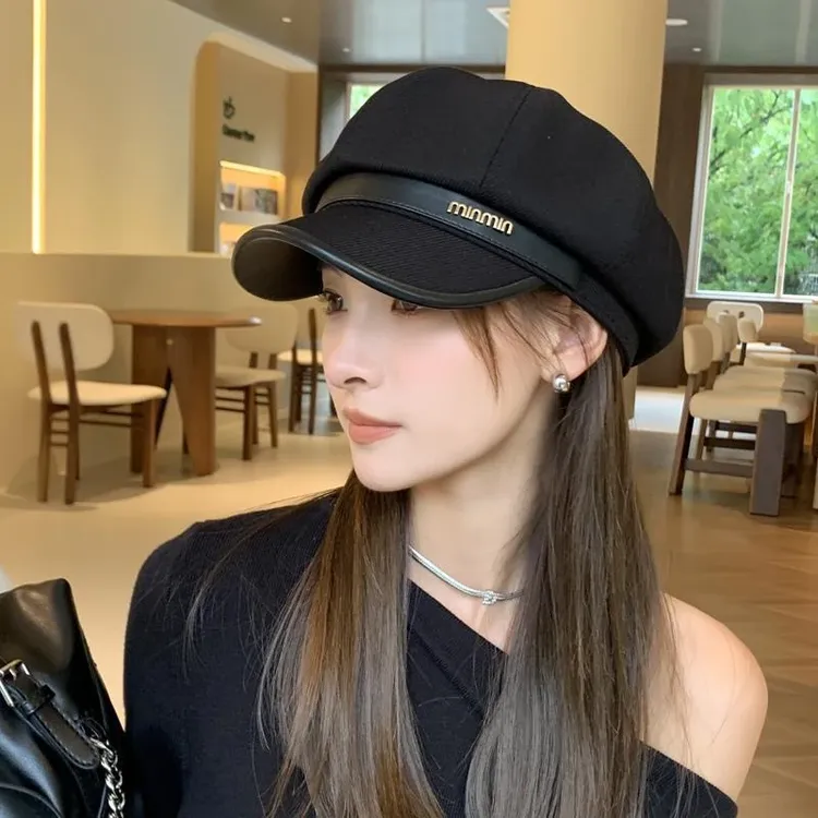 秋冬季英伦复古网红八角帽百搭显脸小鸭舌贝雷帽女针织时尚