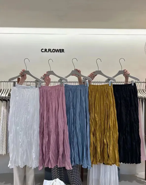 YLJ新款百搭松紧腰半身裙长款百褶裙