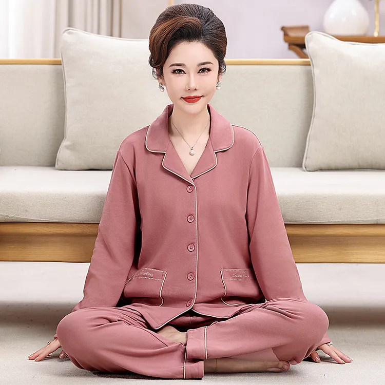 春秋季中老年女士睡衣秋冬加大码长袖薄款冬季中年妈妈德绒家居服