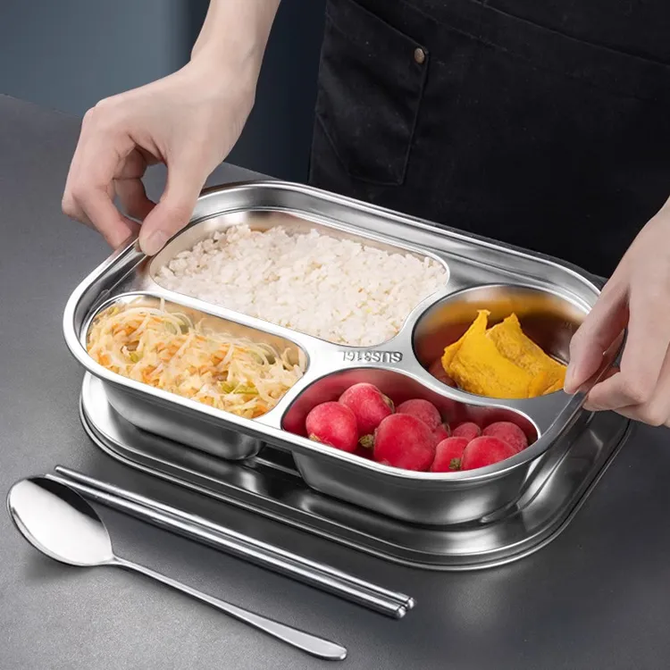 316不锈钢儿童餐盘家用成人分餐分隔长方形学生饭盘食堂分格餐具