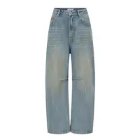 AlexiaSandra做旧泥染破洞边牛仔拖地香蕉裤