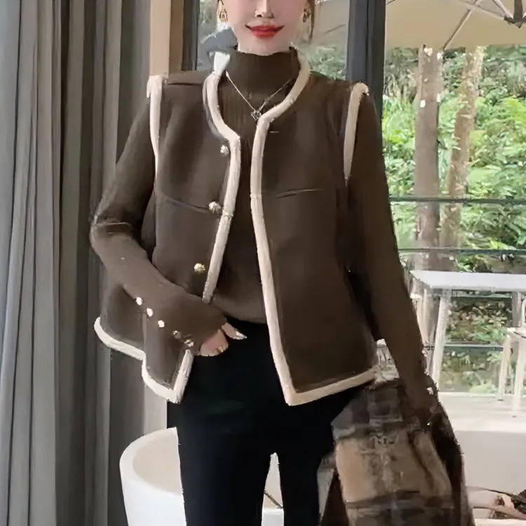 韩系小香风颗粒绒马甲坎肩女2025秋冬季宽松皮毛一体无袖马夹上衣