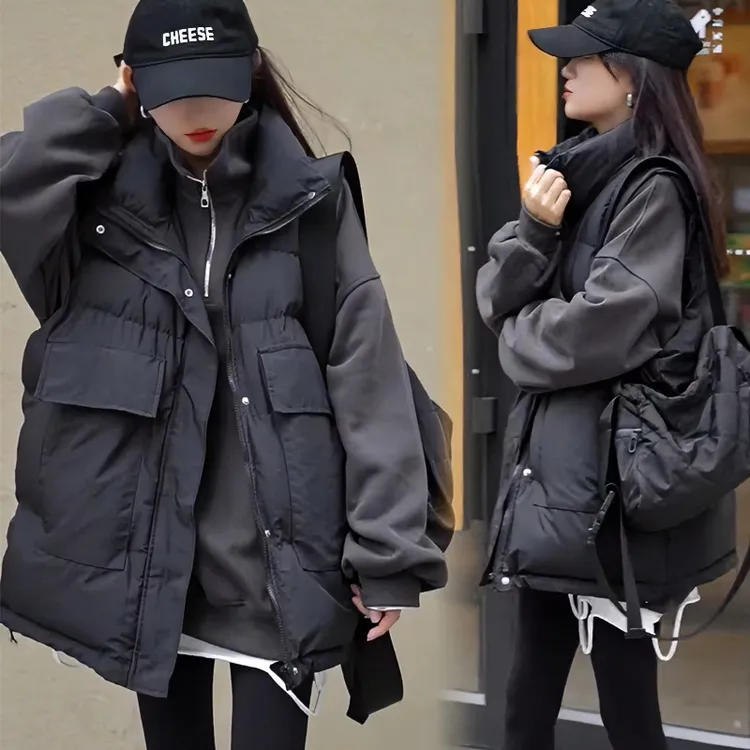 秋冬季百搭棉马甲女坎肩2025新款无袖背心外穿大口袋棉马夹上衣