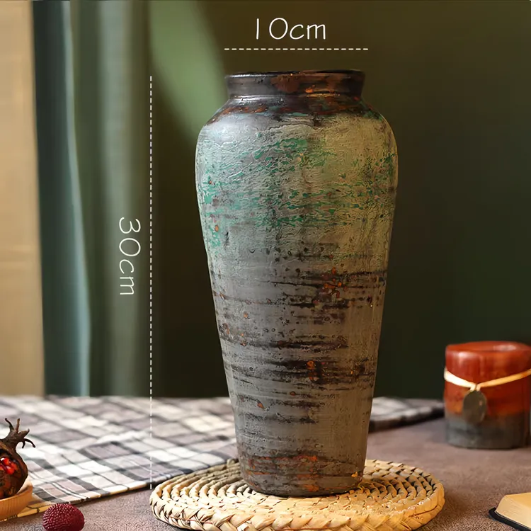 中式粗陶陶罐花瓶复古花器多肉陶瓷花盆土陶透气做旧土罐水培花瓶