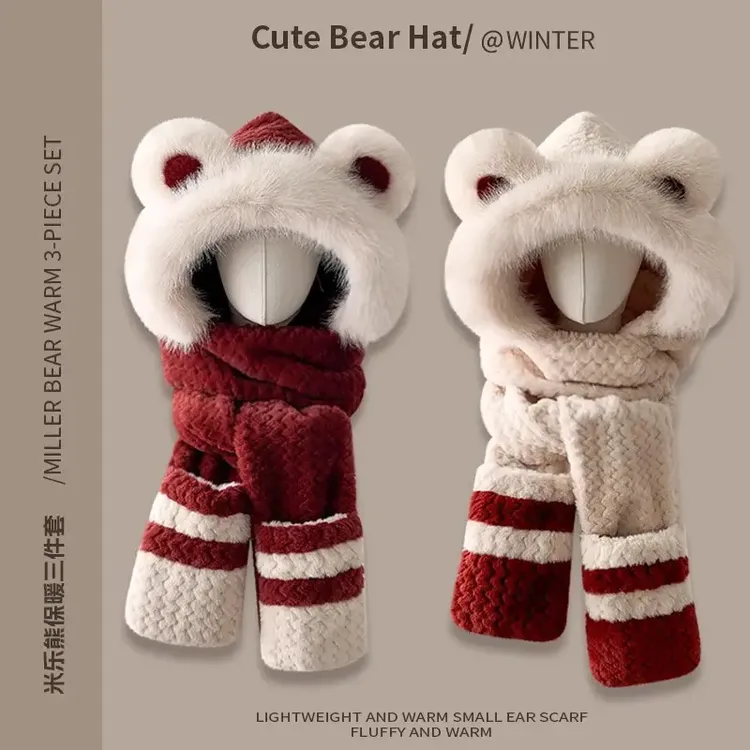 帽子女秋冬季保暖毛绒围巾一体连帽围脖东北防寒加绒加厚护耳帽