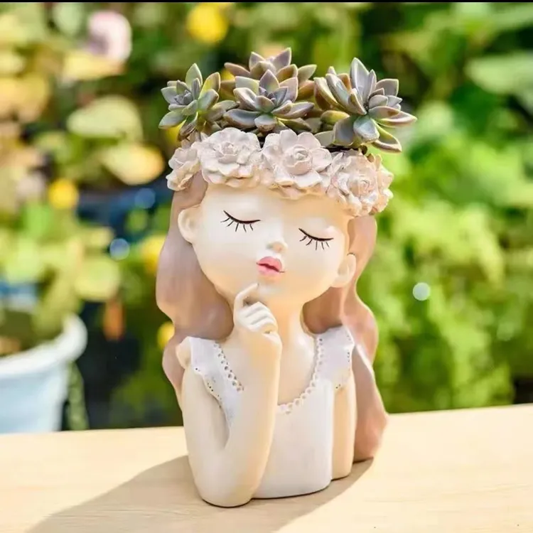 可爱少女多肉植物花盆仙女花器卷叶吊兰盆小清新人像花盆花园装饰