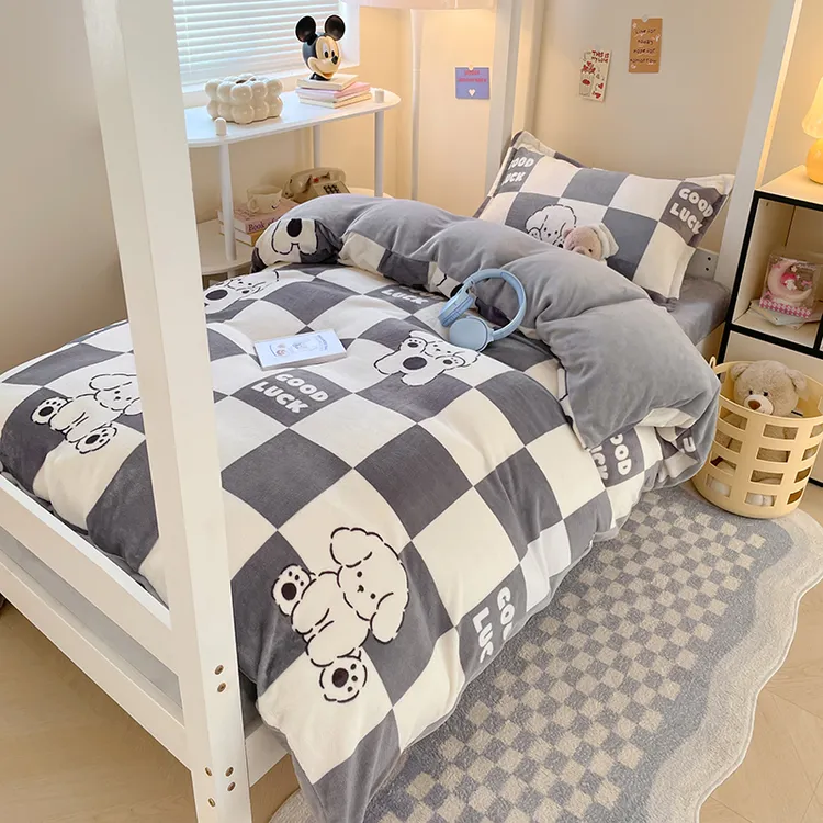 床垫套学生宿舍牛奶绒三件套0.9米床笠款冬季款加厚被套单人床单