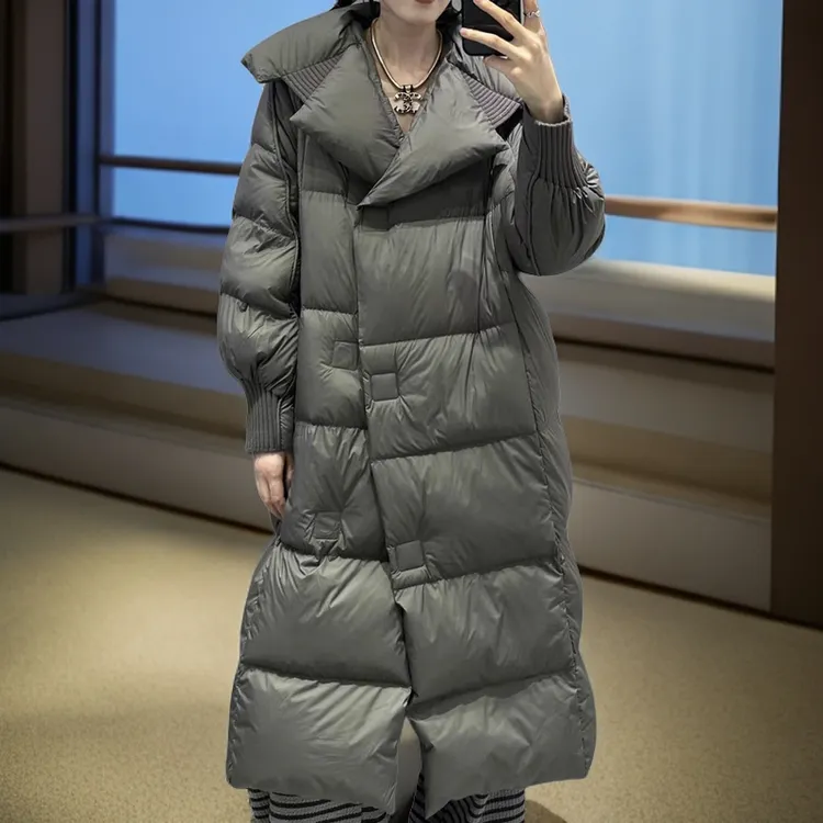 2025年白鸭绒长款羽绒服时尚连帽宽松中长款加厚保暖过膝冬季