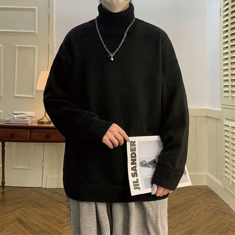 纯色高领毛衣男款潮流百搭宽松秋冬季加厚保暖线衣潮牌加绒针织衫