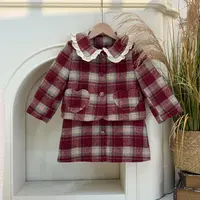 【柒喜】冬季新款时尚洋气加厚格子中大童保暖外套年服款套装P4074