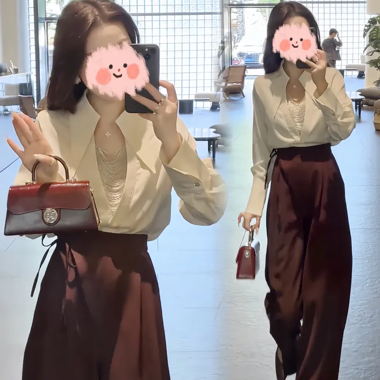 高级感气质米白色长袖衬衫女2025新款春季修身显瘦时尚洋气上衣