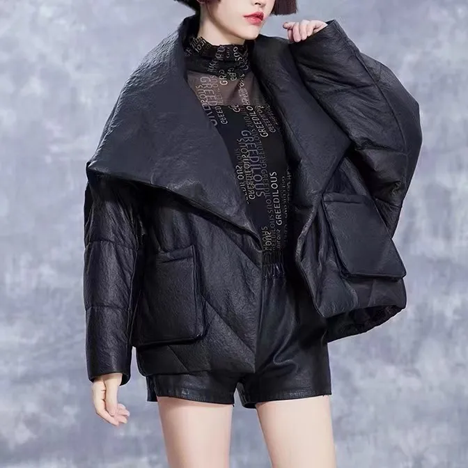 蝙蝠侠宽松版真皮羽绒服外套