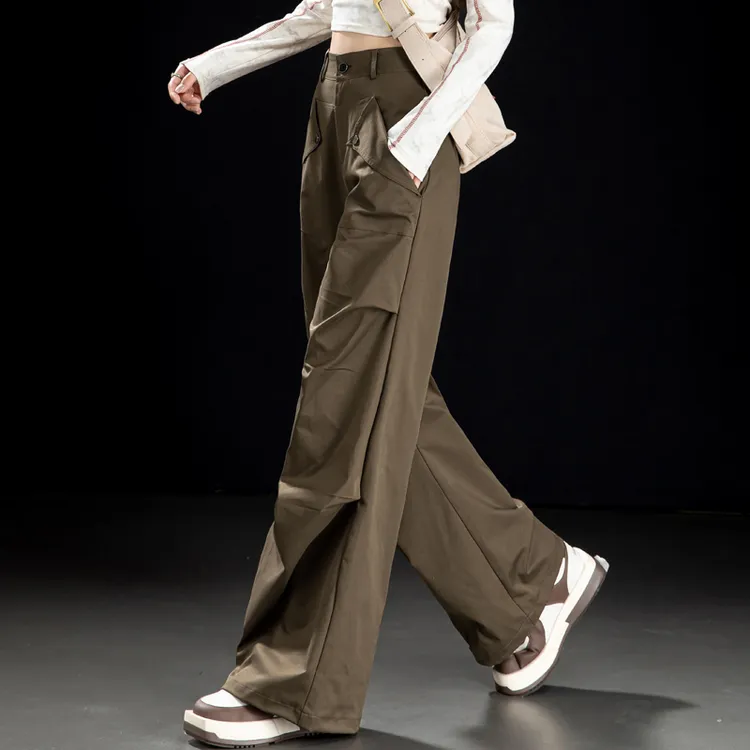 美式阔腿工装裤女款2025秋冬设计感登山裤女小个子拖地直筒裤长裤