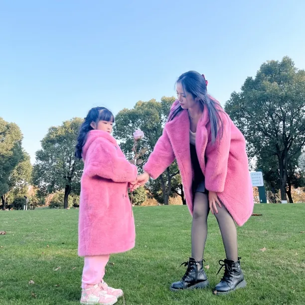 韩国童装2024冬季新品儿童皮草男女童仿水貂毛长款中大童连帽外套