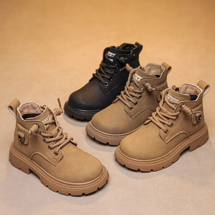 男童马丁靴时尚加绒防滑短靴子秋冬新款2025英伦风中大童鞋帅气