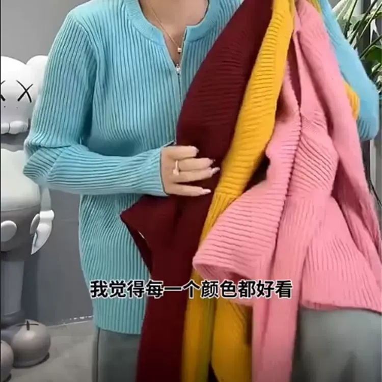 女士针织衫2025春秋季新款纯色简约圆领长袖双拉链开衫内搭上衣潮