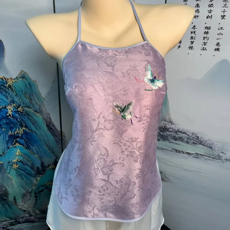国风刺绣单件肚兜苏绣缎面提花复古吊带睡衣背心古风成人春夏内搭