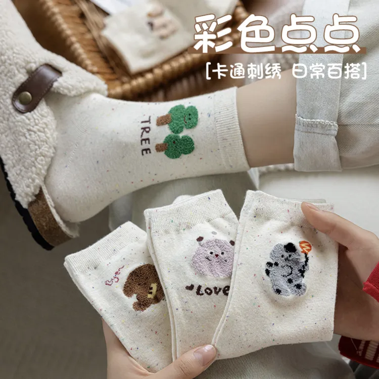 【高品质女袜】可爱卡通袜子女中筒袜春秋日系奶白色点子纱长袜柔软