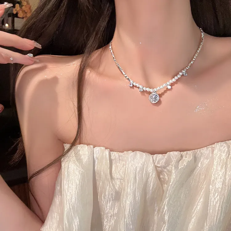 铜合金仿珍珠项链 是碎银呀 超闪碎银珠珠项链女高级感颈链锁骨链