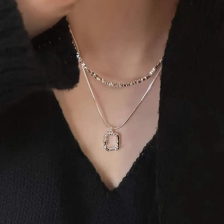 钛钢项链 双层碎银叠戴毛衣链爆款项链女轻奢小众气质锁骨链配饰 