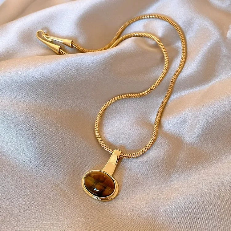 钛钢项链 椭圆美拉德蛇骨项链女锁骨链轻奢小众毛衣链秋冬颈链潮