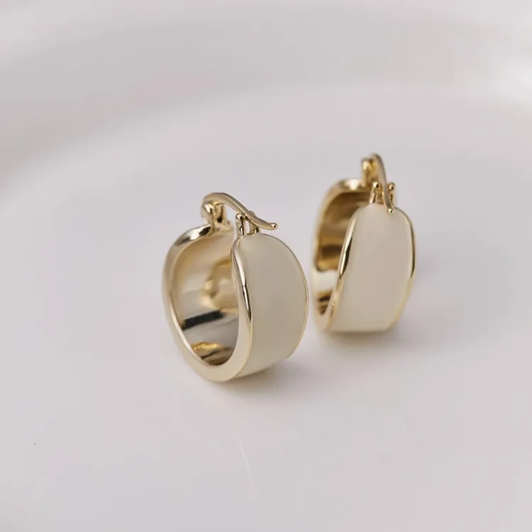 铜合金耳饰 原版轻奢高级感白色复古滴釉耳圈金属耳扣独特耳饰潮