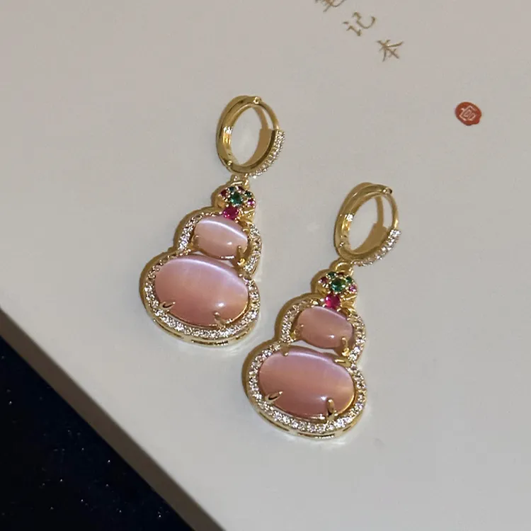 铜合金耳饰 「粉黛红颜」粉色葫芦耳环女新中式耳扣适合春天的耳饰