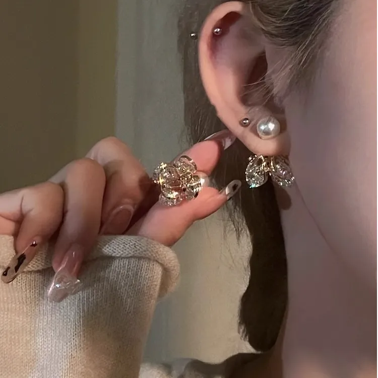 铜合金耳饰 两戴耳环~超闪锆石微镶精致耳钉高级感气质镶钻耳饰潮