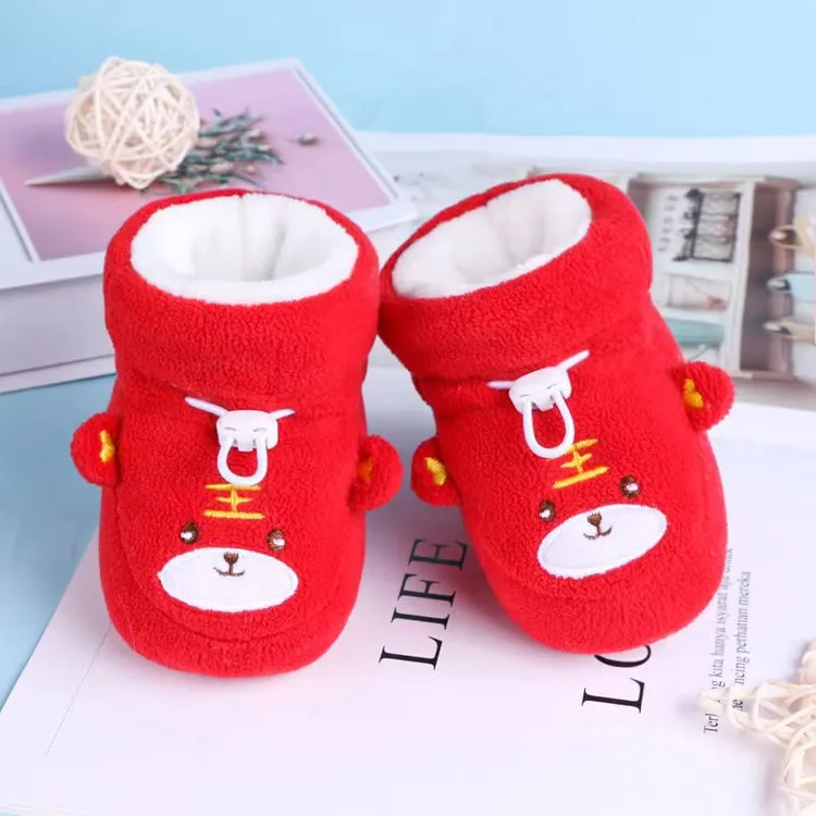 爆款老虎宝宝鞋加绒软底冬季新生男女宝宝百天婴儿鞋子0-6-12个月