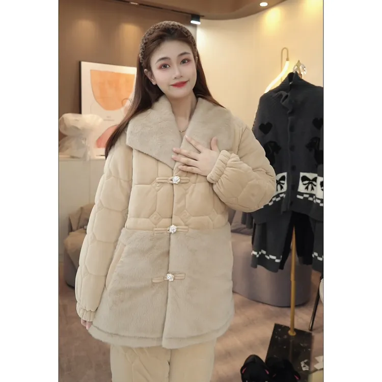 【秀秀家】冬季上新《南极岛》三层夹棉印花长袖长裤睡衣套装加厚