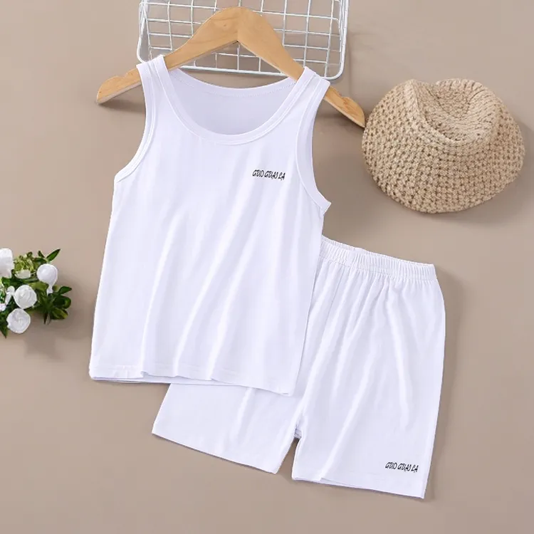儿童家居服夏季薄款木代尔背心套装男童女童中小童空调服睡衣宝宝