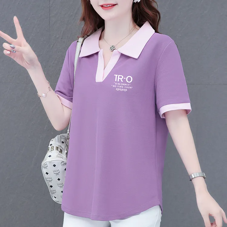 短袖polo衫女士t恤夏季韩版宽松休闲时尚中年女装遮肚子显瘦上衣