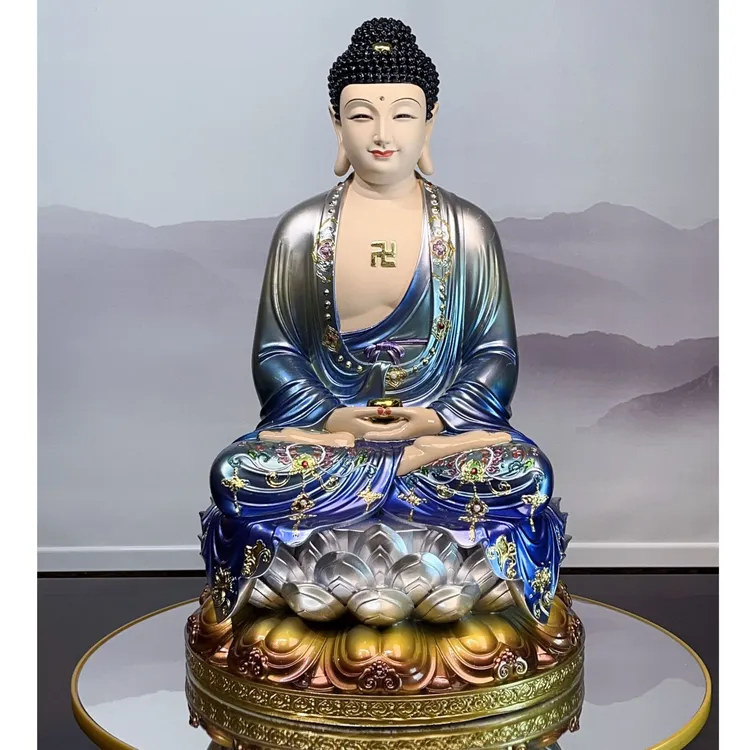 家用 佛堂  珍珠彩（蓝）莲花【如来】-树脂释迦牟尼