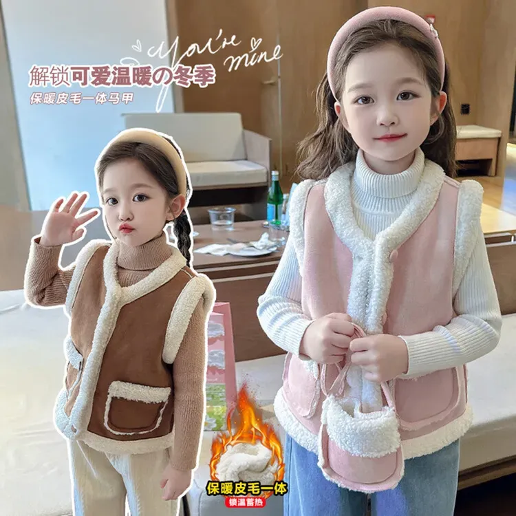 女童加绒保暖秋冬季马甲中小童儿童外穿2024新款加厚背心宝宝冬装