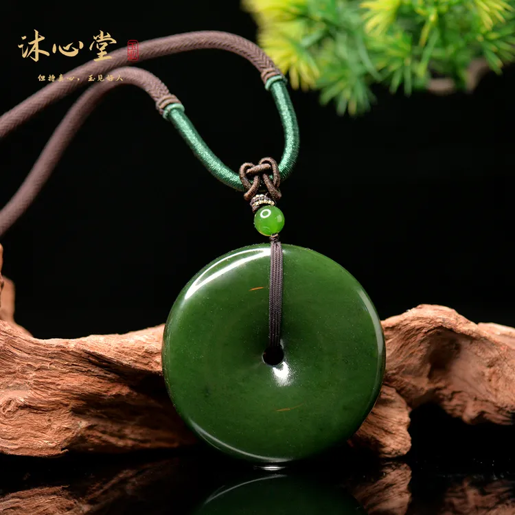 MJ030沐心堂和田玉碧玉7号矿老料菠菜绿镯芯料大平安扣男女款可戴