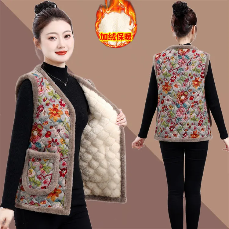 中老年人加绒马夹外套加肥加大妈妈冬装加厚坎肩老太太背心棉马甲