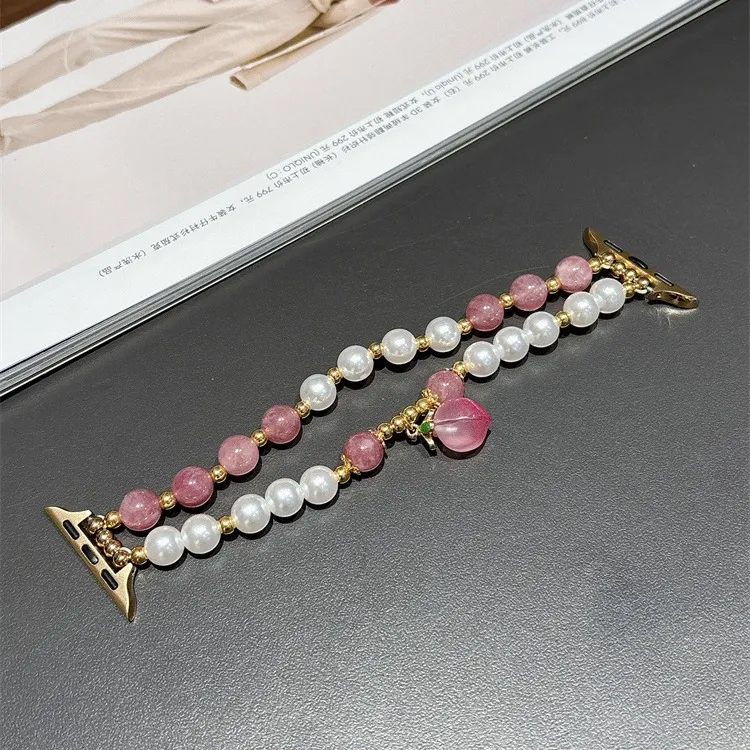 适用苹果applewatchs9表带拼接陶瓷桃子iwatch87654321代表带手链