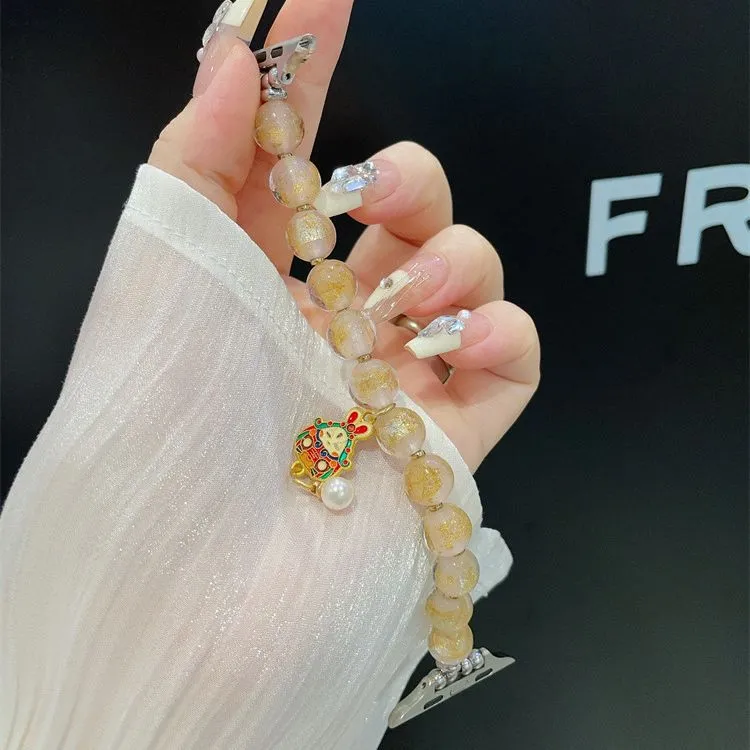 适用苹果applewatchss9表带创意琉璃挂坠watch876543表带手链新款