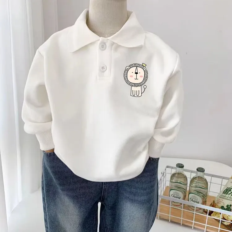 100%纯棉翻领春秋中小学生男女童中大童百搭POLO衫长袖白色打底衫