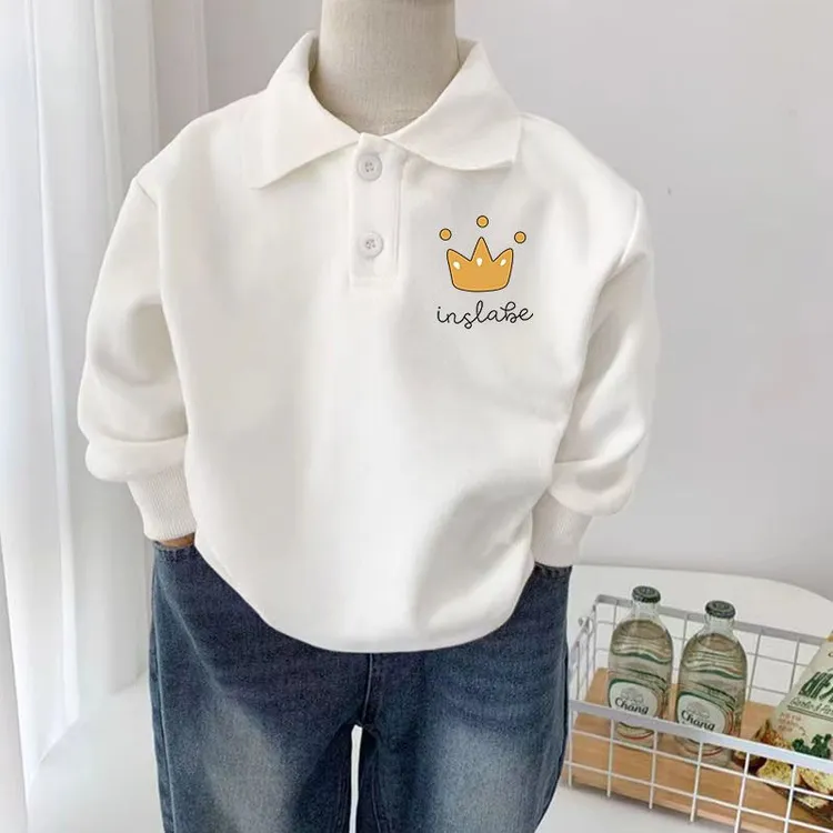 100%纯棉翻领中大童春秋POLO衫男女童中小学生长袖白色打底校服潮