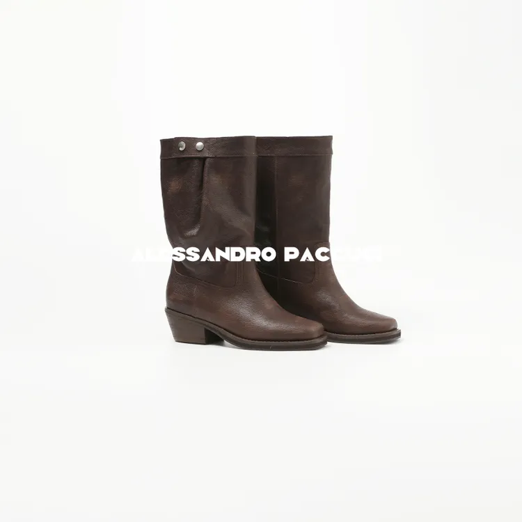 AP洛哥51013XC【摩登线条】牛皮方头真皮鞋口可调节时尚百搭长靴