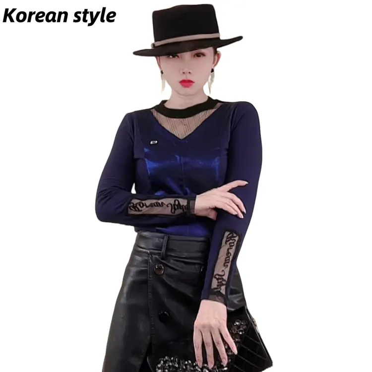 【koreanstyle】长袖高级感时装ins上衣时尚黑色显瘦加绒百搭打底衫