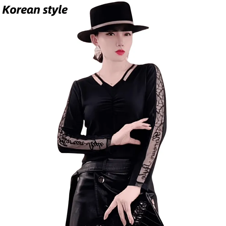 【Korean style】2697秋冬新款高级感修身时显瘦气质长袖百搭上衣