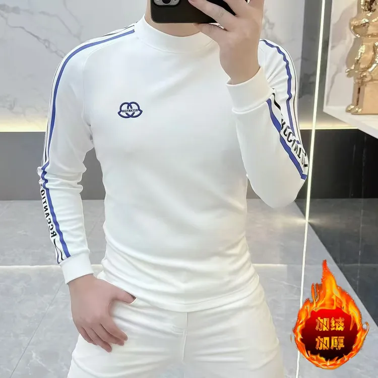 2024秋季新款轻奢高端男士加绒打底衫修身弹力时尚高品质长袖网红