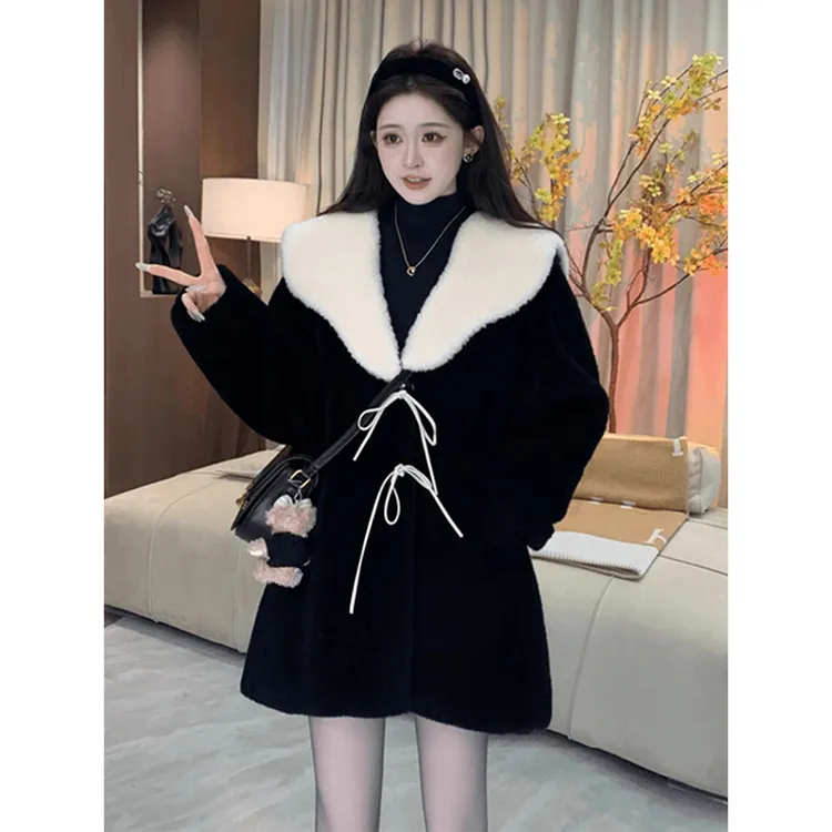 外套女秋冬2025新款御姐风气质轻奢时尚重工翻领加厚羊羔绒毛大衣