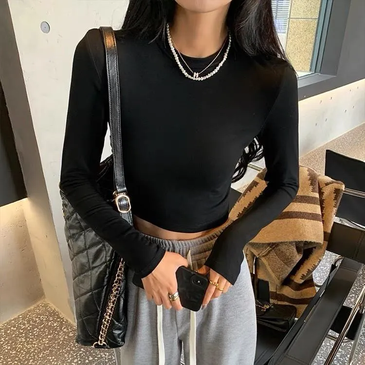 603正肩修身欧美风长袖打底衫休闲百搭秋冬季保暖内搭基础款上衣