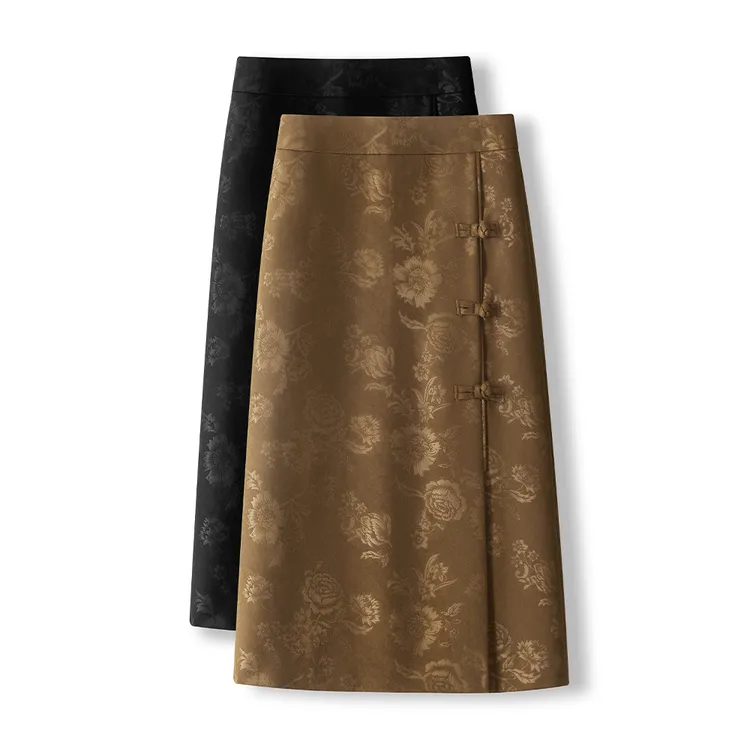 新中式显瘦半身裙女春夏气质时尚高腰百搭提花国风A字包臀裙23211