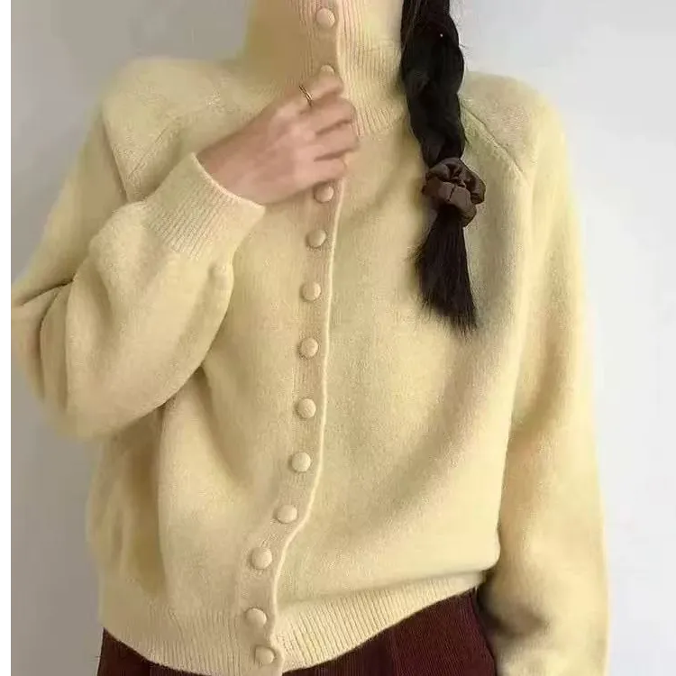 【退运补】温柔风 高领单排扣软糯毛衣开衫女秋冬韩系ins风开衫【九】