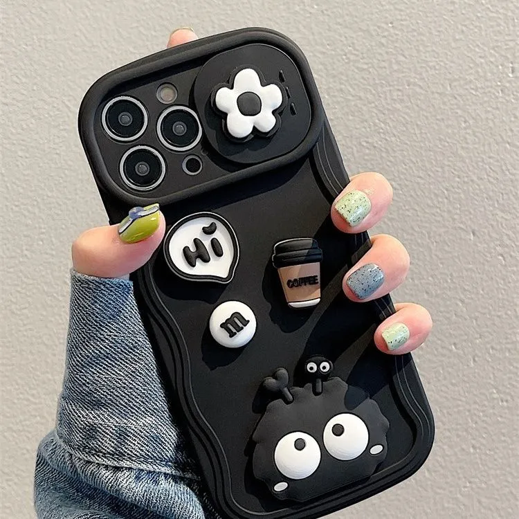 推拉窗花朵煤球咖啡iPhone14promax苹果13手机壳11/12立体12pro女