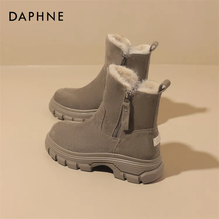 达芙妮网红爆款厚底马丁靴女冬季新款加绒保暖雪地靴东北中筒棉鞋